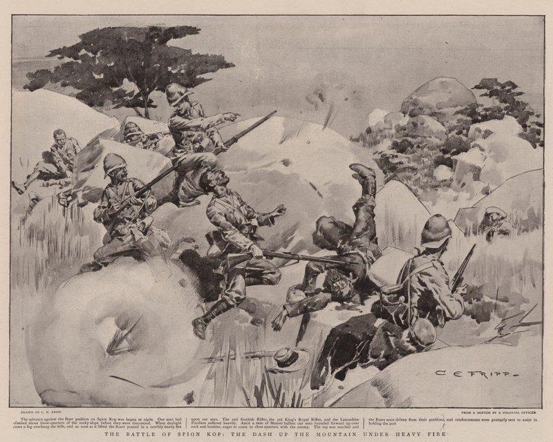Slaget ved Spion Kop, Dash opp fjellet under kraftig ild av Charles Edwin Fripp