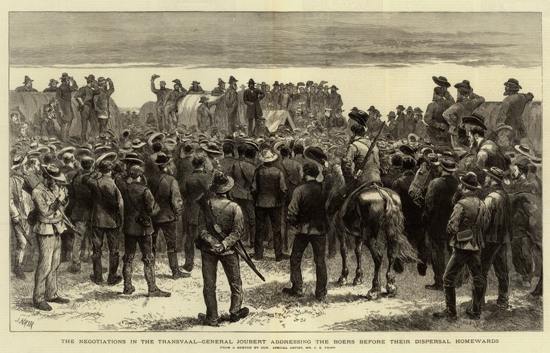 Forhandlingene i Transvaal, general Joubert henvendte seg til boerne før de ble spredt hjemover av Charles Edwin Fripp