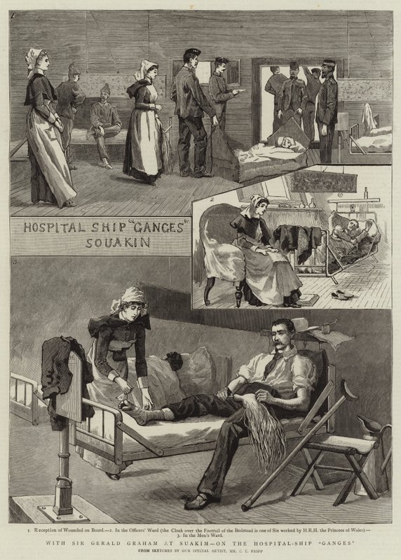Med Sir Gerald Graham på Suakim, på Hospital-Ship Ganges av Charles Edwin Fripp