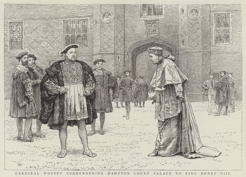 Kardinal Wolsey overgir Hampton Court Palace til kong Henry VIII av Charles Green