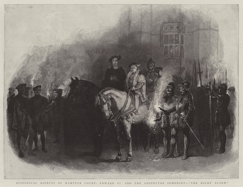 Historiske aspekter av Hampton Court, Edward VI og beskytteren Somerset, The Night Alarm av Charles Green