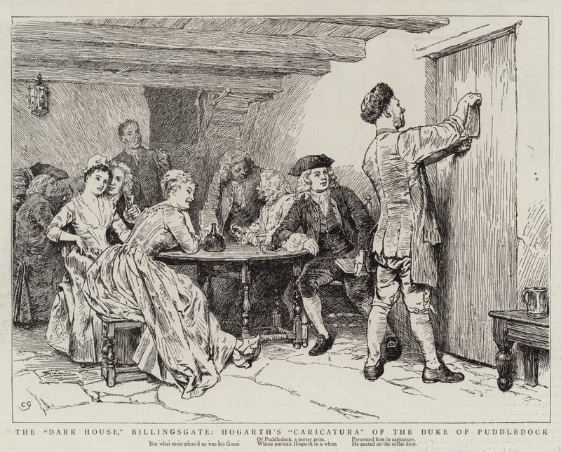 The Dark House, Billingsgate, Hogarths Caricatura of the Duke of Puddledock av Charles Green