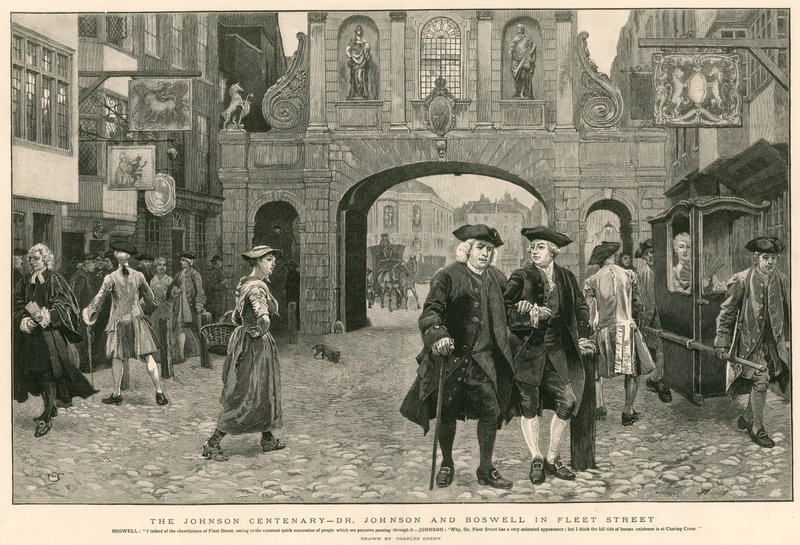 The Johnson Centenary: Dr Johnson og Boswell i Fleet Street (gravering) av Charles Green