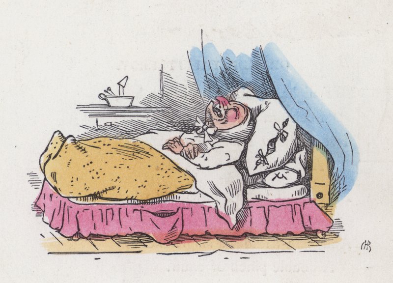 Bestefar i sengen sin (farget gravering) av Charles Henry (after) Bennett