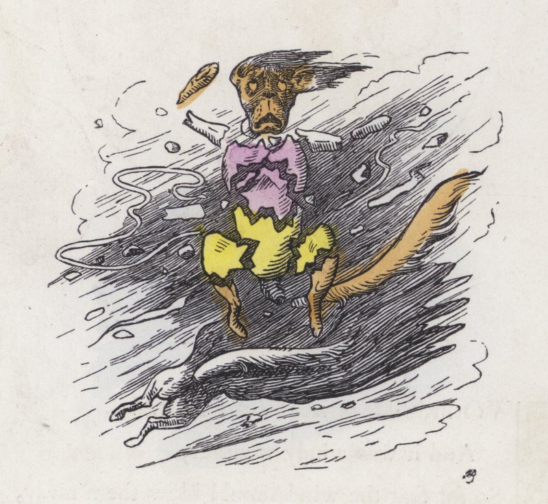 Liten hund blåst i biter av vinden (farget gravering) av Charles Henry (after) Bennett