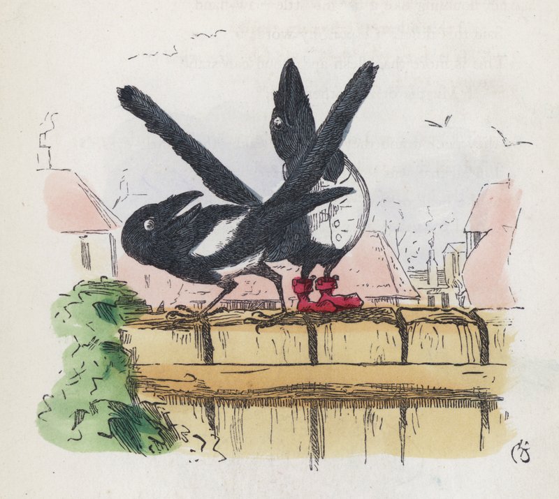 To skjærer på et hagegjerde (farget gravering) av Charles Henry (after) Bennett