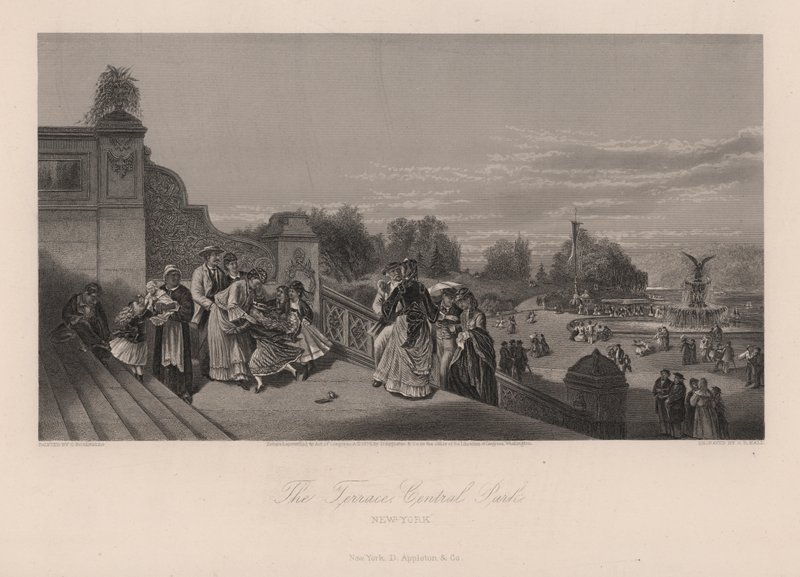 The Terrace, Central Park, New York City, New York, USA (gravering) av Charles I Rosenberg