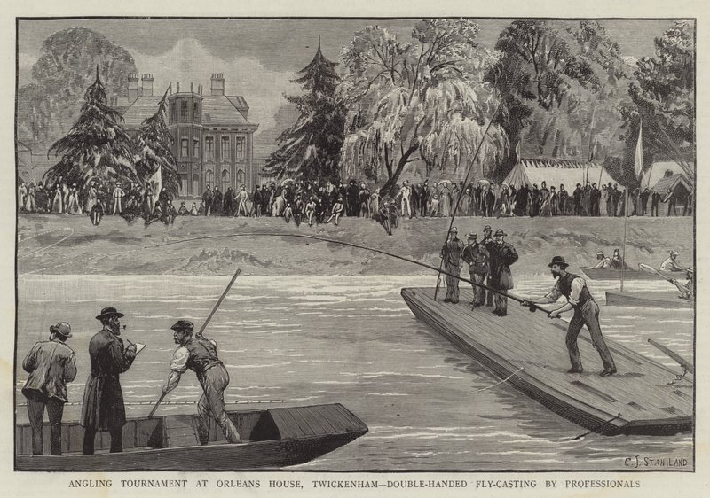 Fisketurnering på Orleans House, Twickenham, dobbelthendt fluekasting av profesjonelle av Charles J. Staniland