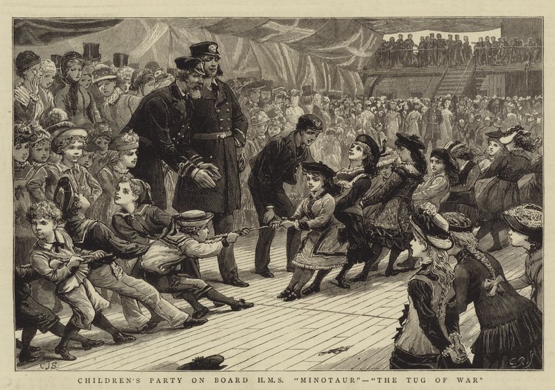 Barnefest om bord på HMS Minotaur, The Tug of War av Charles J. Staniland