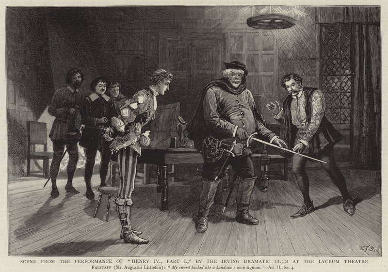 Scene fra forestillingen til Henry IV, del I, av Irving Dramatic Club på Lyceum Theatre av Charles J. Staniland