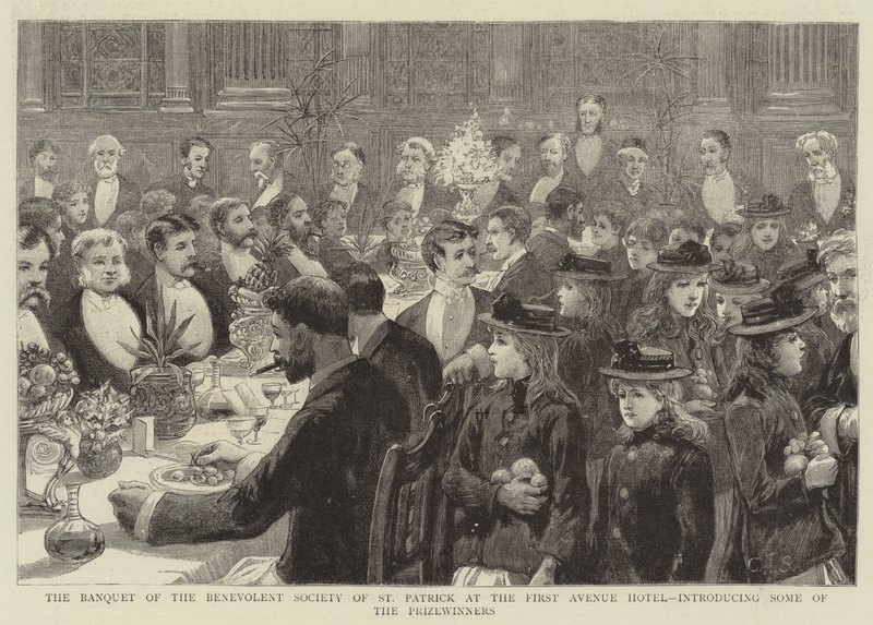Banketten til Benevolent Society of St Patrick på First Avenue Hotel, introduserer noen av prisvinnerne av Charles J. Staniland