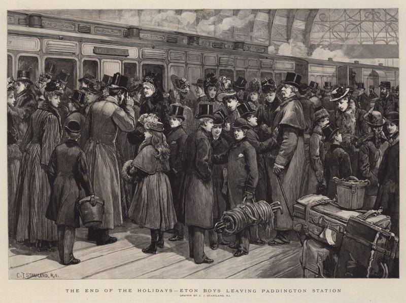 The End of the Holidays, Eton Boys forlater Paddington Station av Charles J. Staniland