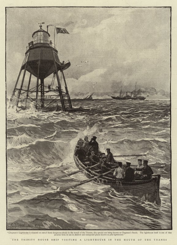 The Trinity House Ship besøker et fyrtårn i Themsen av Charles J. Staniland