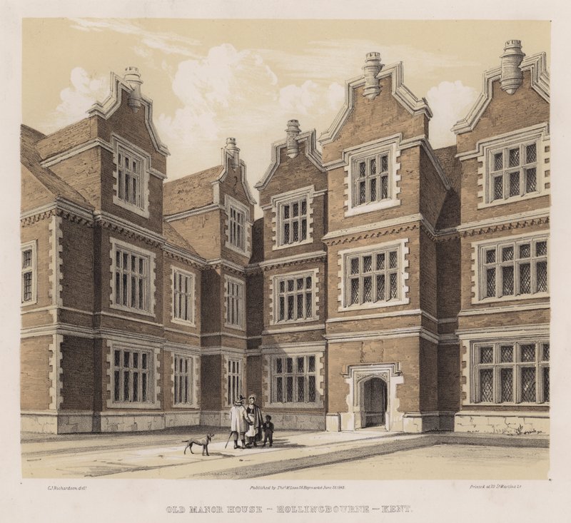 Gammelt herregård, Hollingbourne, Kent (farge litho) av Charles James Richardson