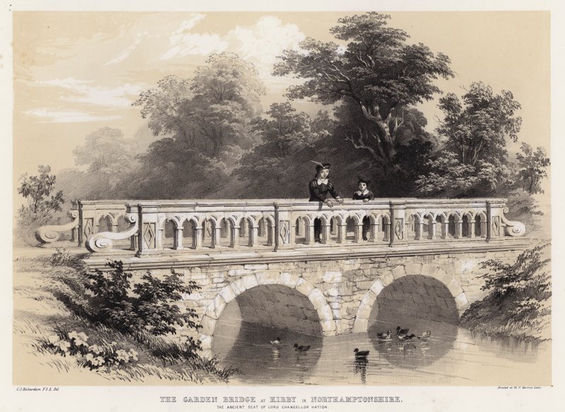 Hagebroen ved Kirby i Northamptonshire, det eldgamle setet til Lord Chancellor Hatton av Charles James Richardson