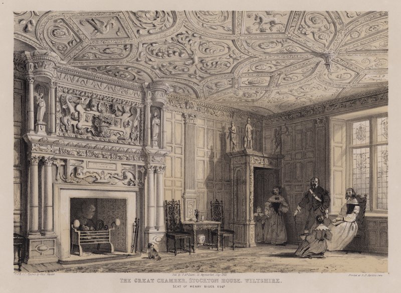 Det store kammeret, Stockton House, Wiltshire, sete til Henry Biggs (farge litho) av Charles James Richardson