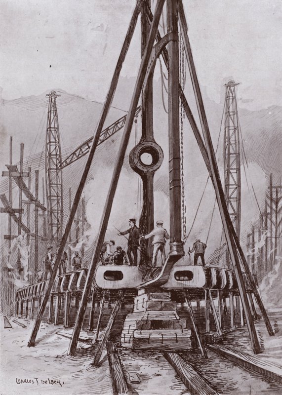 Å lage den doble bunnen av et skip (litho) av Charles John de (after) Lacy