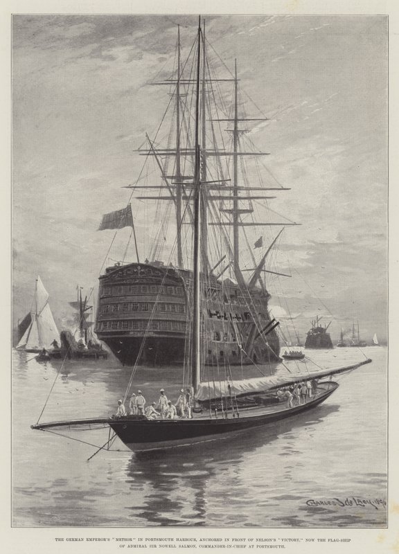 Den tyske keiserens meteor i Portsmouth havn, forankret foran Nelson