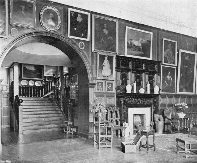 Norton Conyers: The Hall and Staircase (s/hvitt bilde) av Charles Latham
