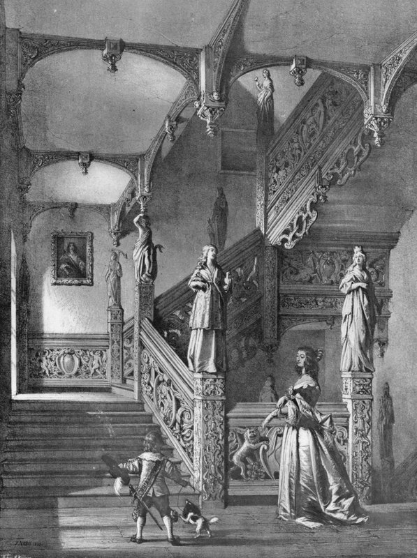 Trappen slik den sto i det gamle huset i Aldermaston, Berks av Charles Latham