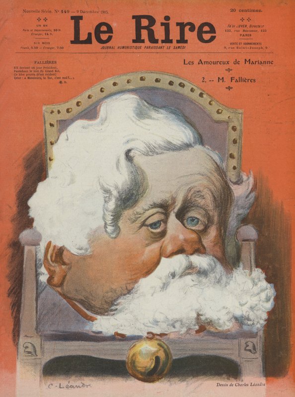 Armand Fallieres , fransk politiker. Illustrasjon for latter av Charles Leandre