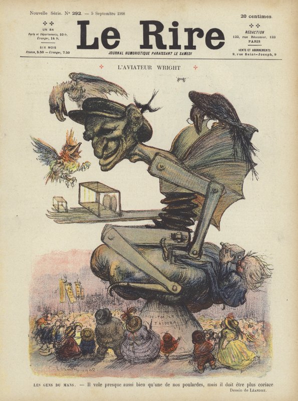 Karikatur av den amerikanske flygeren Wilbur Wright. Illustrasjon for Le Rire av Charles Leandre