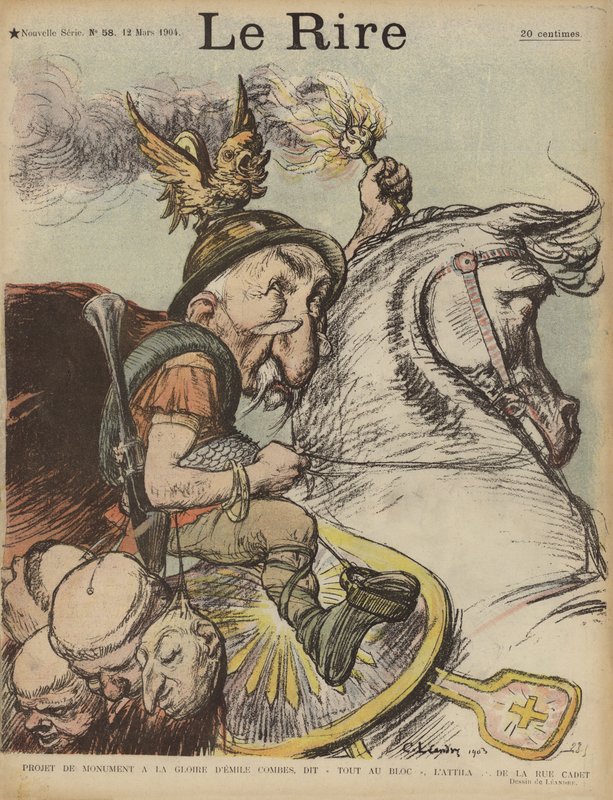 Karikatur av den franske statsministeren Emile Combes som Hunneren Attila. Illustrasjon for Le Rire av Charles Leandre