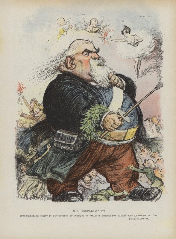 Karikatur av den franske maleren og politikeren Etienne Dujardin-Beaumetz. Illustrasjon for Le Rire av Charles Leandre