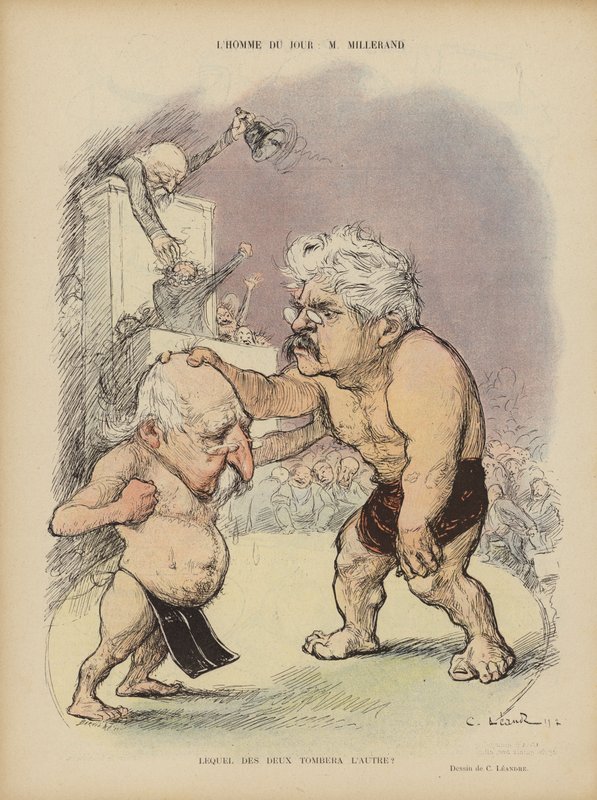 Karikatur av de franske politikerne Emile Combes og Alexandre Millerand. Illustrasjon for Le Rire av Charles Leandre
