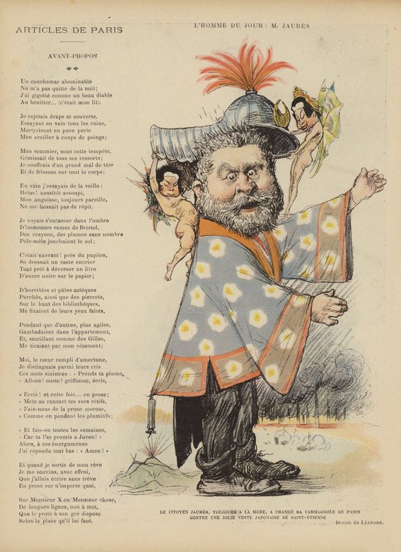 Karikatur av den franske sosialistiske politikeren Jean Jaures. Illustrasjon for Le Rire av Charles Leandre