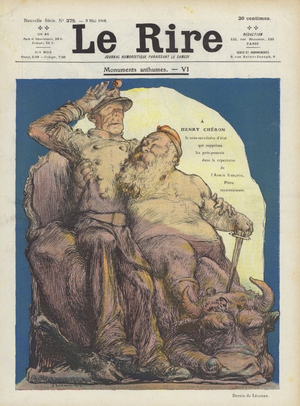 Karikatur av Henry Cheron, fransk understatssekretær for krig. Illustrasjon for Le Rire av Charles Leandre