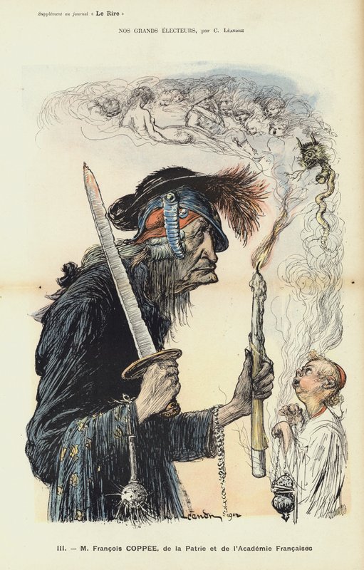 Francois Coppee, fransk forfatter og nasjonalist, illustrasjon for Le Rire av Charles Leandre
