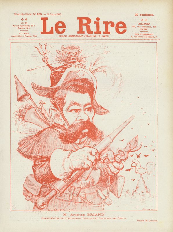 Den franske politikeren Aristide Briand. Illustrasjon for Le Rire av Charles Leandre