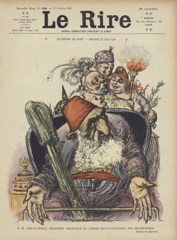 Hans Majestet Abdul Hamid, ærespresident for de unge tyrkernes revolusjonskomité. Illustrasjon for Le Rire av Charles Leandre