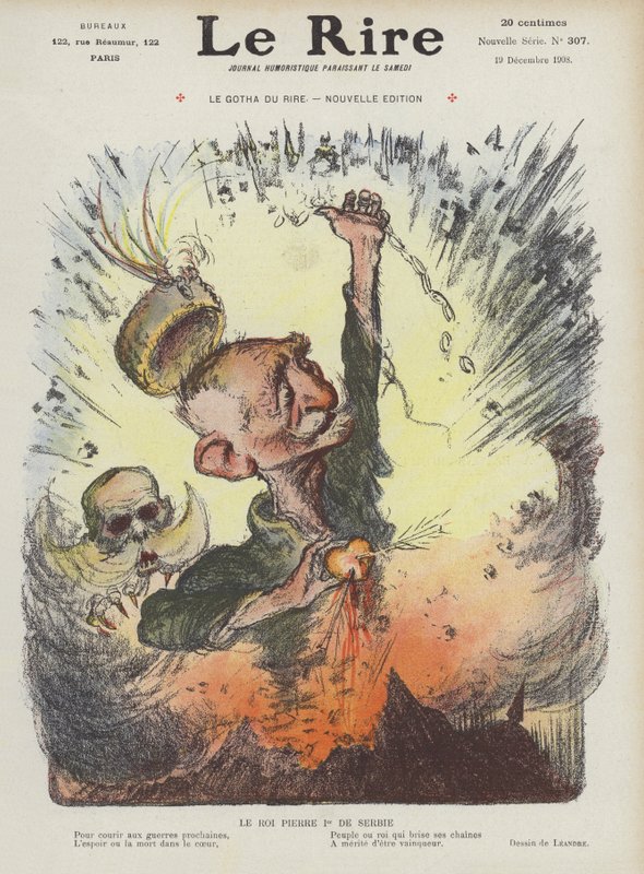 Kong Peter I av Serbia. Illustrasjon for Le Rire av Charles Leandre