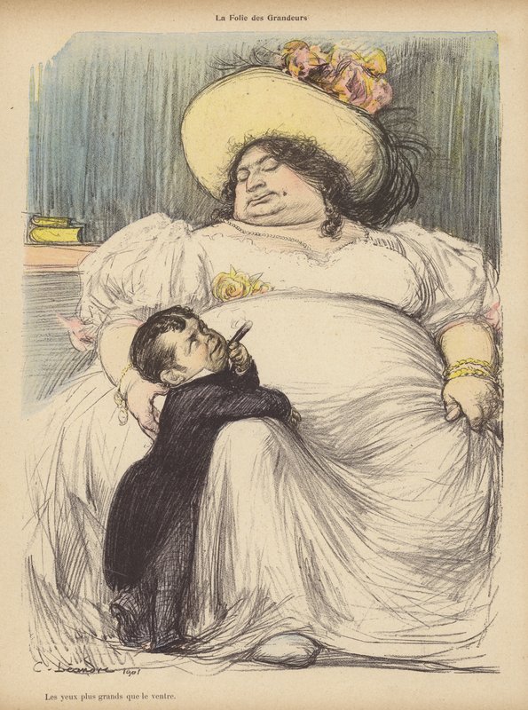 Megalomania, eller øynene hans var større enn magen hans (litho-farge) av Charles Leandre
