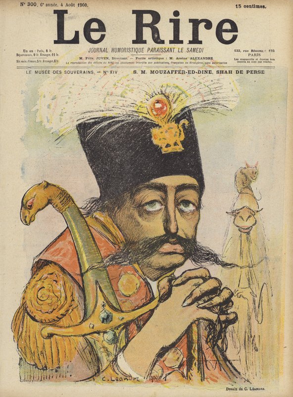 Mozaffer-ed-Din, Shah of Persia, illustrasjon for Le Rire av Charles Leandre