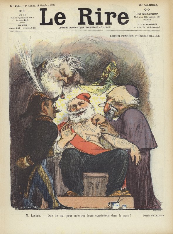 Frankrikes president Loubet blir tatovert. Illustrasjon for Le Rire av Charles Leandre