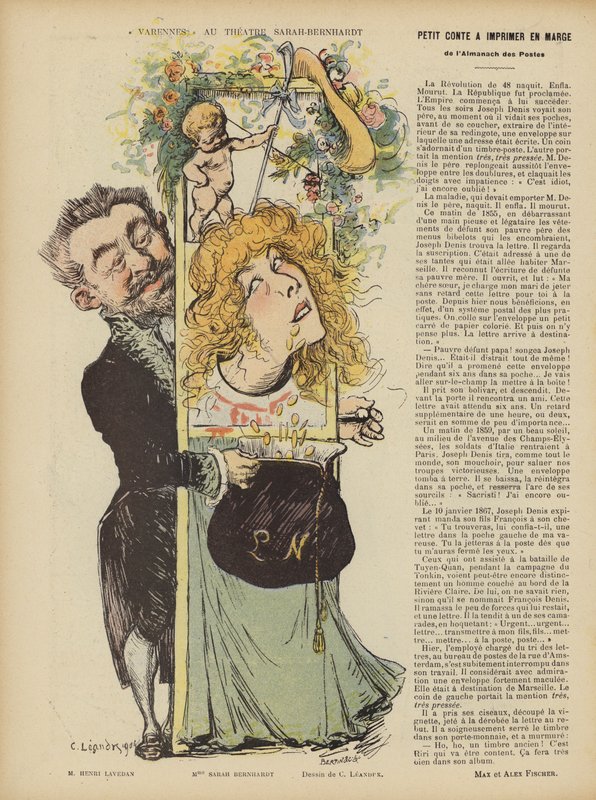 Produksjon av Henri Lavetans skuespill Varennes på Teater Sarah Bernhardt. Illustrasjon for Le Rire av Charles Leandre