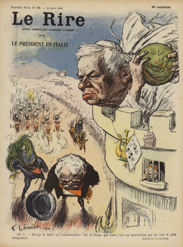 Besøk av Frankrikes president Loubet til Italia. Illustrasjon for Le Rire av Charles Leandre