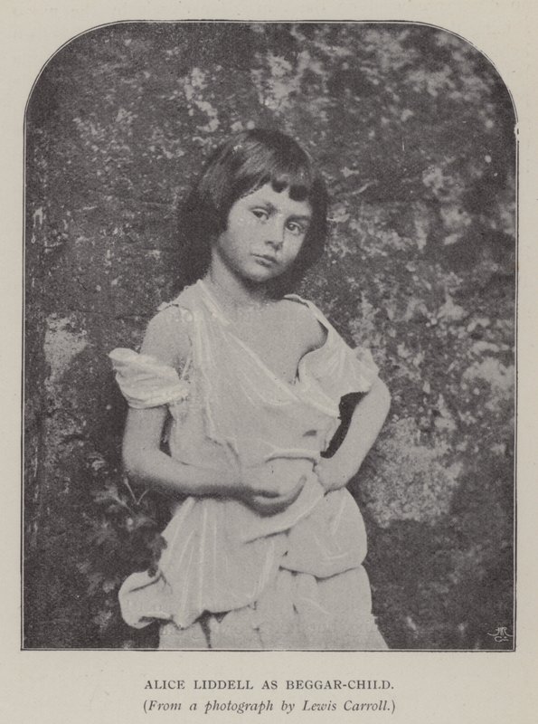 Alice Liddell som Beggar-Child (s/hvitt bilde) av Charles Lutwidge Dodgson