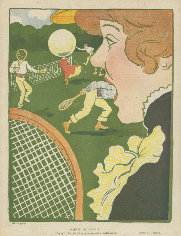 Tennis, merkelig resultat av et øyeblikkelig fotografi, Illustrasjon for Le Rire av Charles Meunier