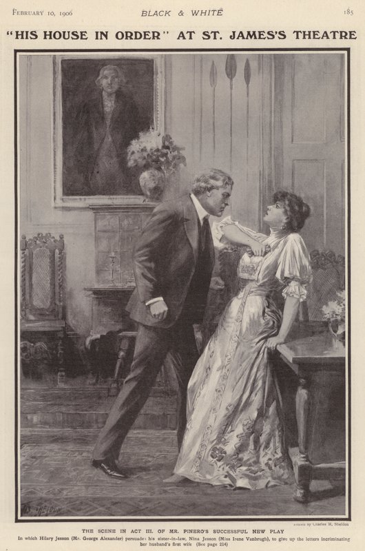 De engelske skuespillerne George Alexander og Irene Vanbrugh i en produksjon av Arthur Wing Pinero spiller His House in Order på St James