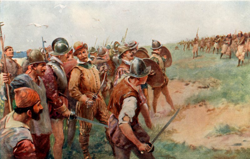 Drakes parti angrepet av patagonierne av Charles Mills Sheldon