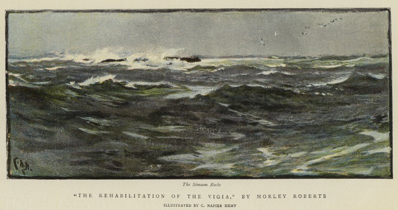 Illustrasjon for The Rehabilitation of the Vigia, av Morley Roberts av Charles Napier Hemy