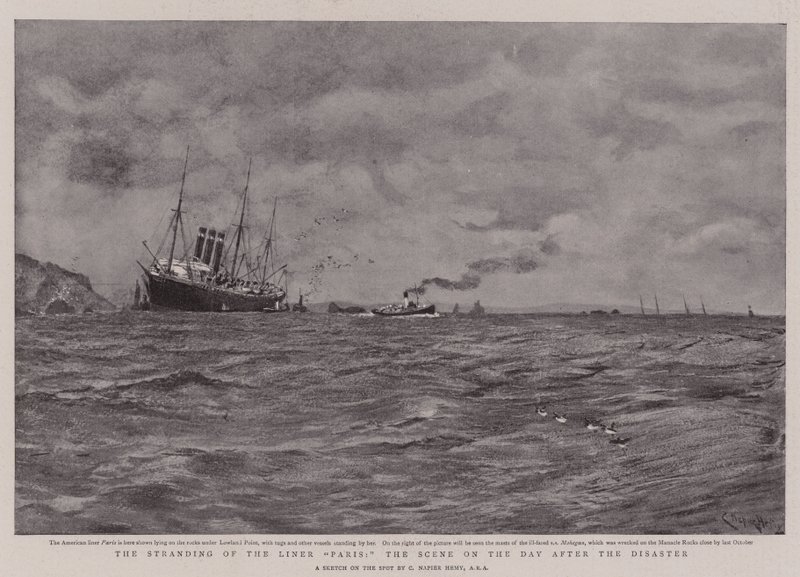 The Stranding of the Liner Paris, scenen på dagen etter katastrofen av Charles Napier Hemy