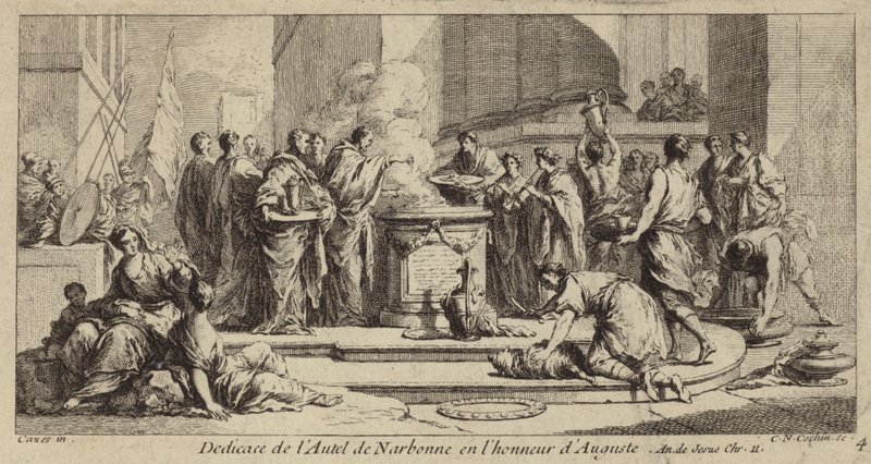 Innvielse av alteret i Narbonne til ære for den romerske keiseren Augustus av Charles Nicolas II Cochin
