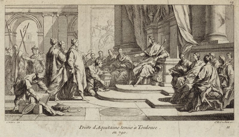 Diet of Aquitaine holdt i Toulouse, 790 (gravering) av Charles Nicolas II Cochin