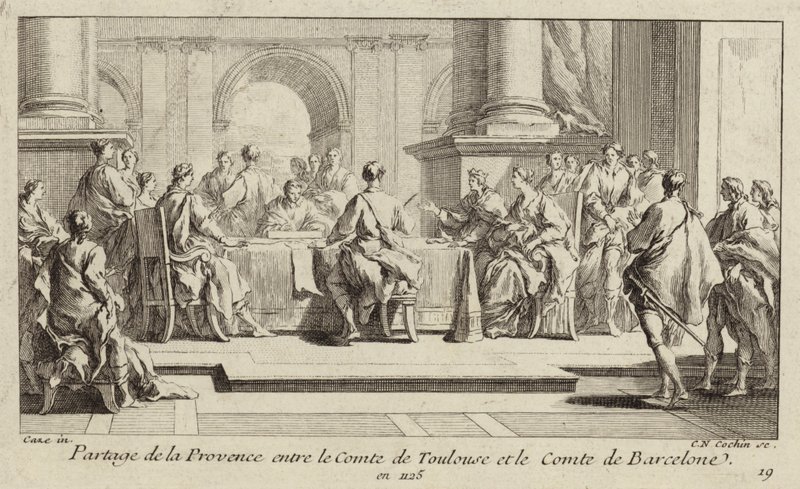 Deling av Provence mellom grevene av Toulouse og Barcelona, 1125 av Charles Nicolas II Cochin