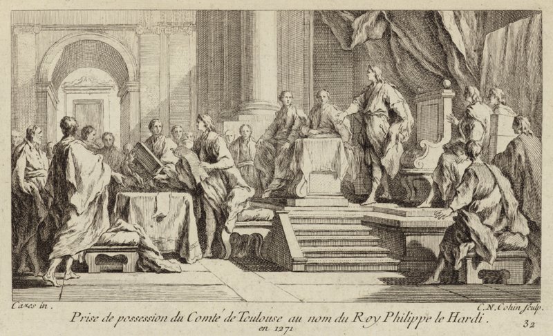 Besittelse av fylket Toulouse tatt i navnet til kong Filip III av Frankrike av Charles Nicolas II Cochin